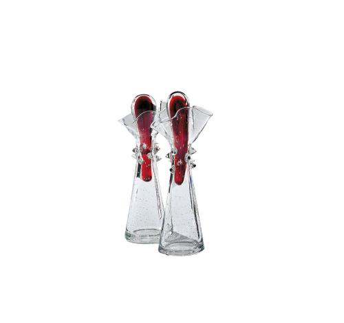 Декор, комплект из 2-х штук, 11*11*26 clear glass cruets with red glass cap | interior market Декор, комплект из 2-х штук, 11*11*26 clear glass cruets with red glass cap | interior market