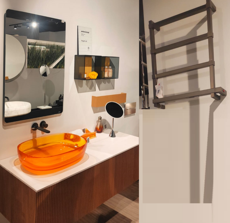 Комплект мебели, Antonio Lupi, Binario, 2 тумбы под раковину+раковина+столешница+зеркало LED+2 открытых шкафа+полотенцесушитель+лоток предметный | interior market