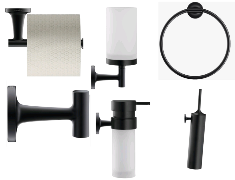 Набор аксессуаров, Duravit, Starck T, бумагодержатель+полотенцедержатель+стакан+ершик+крючок+дозатор для мыла, цвет-черный матовый | interior market