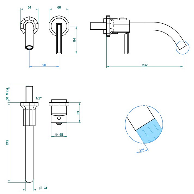Смеситель встраиваемый THG Les Ondes - фото-2 | interior market