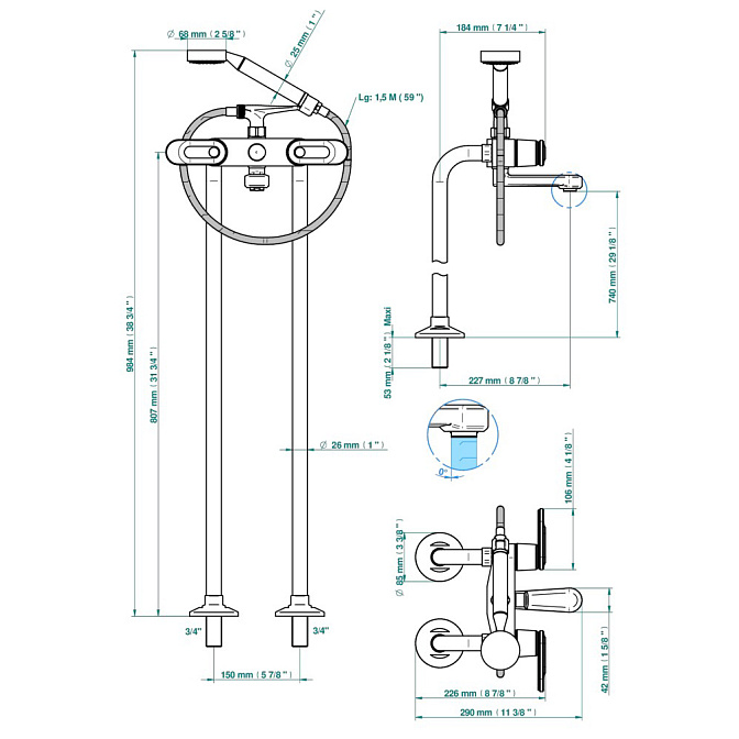Смеситель напольный THG Corvair Portoro - фото-2 | interior market