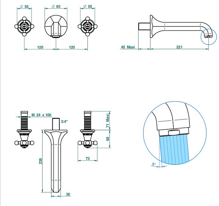 Смеситель встраиваемый THG Charleston - фото-2 | interior market