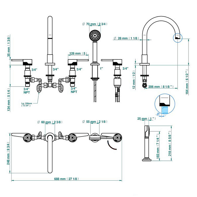 Смеситель для ванны THG ZOOM.12 - фото-2 | interior market