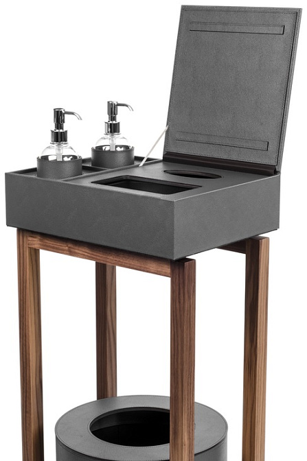 Консоль с 2 диффузерами, 2 отделениями д/хранения и ведром 40*29*h115 walnut wood/str.leather Liverpool col.055 Dark Grey - фото-4 | interior market