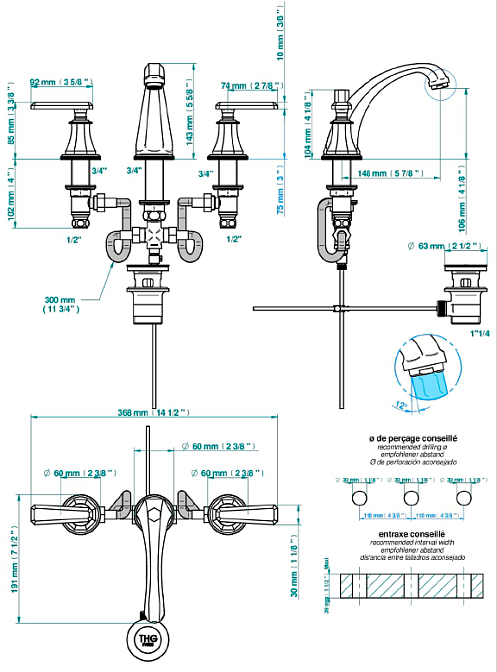 Смеситель для раковины THG TRADITION WITH LEVER - фото-2 | interior market