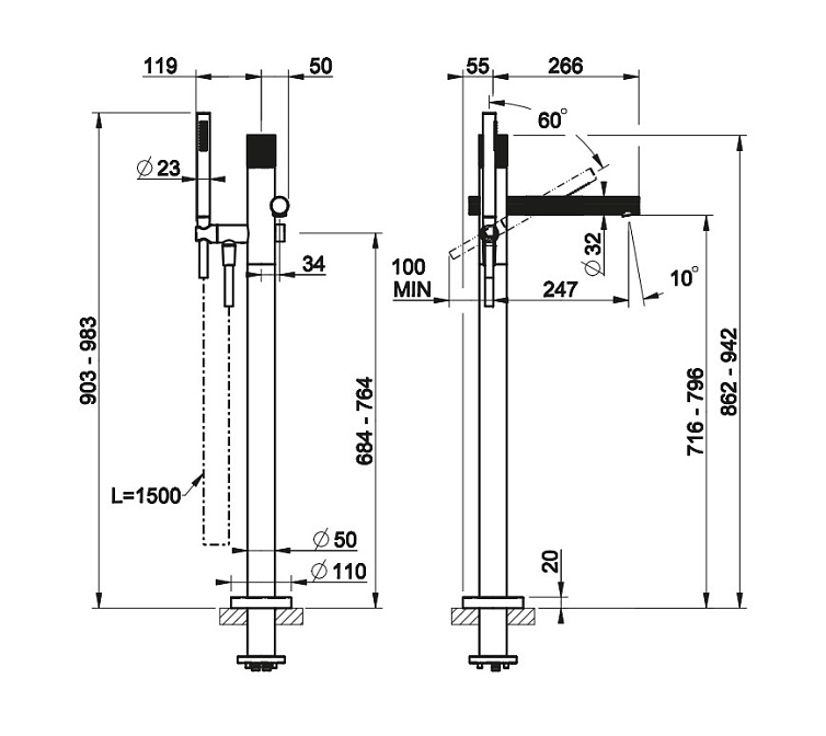 Напольный смеситель для ванны Gessi Incastri - фото-2 | interior market