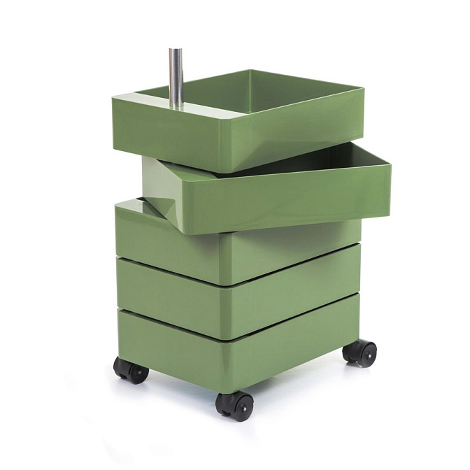 Офисная тумба - комод Magis Drawer units on wheels (5 drawers) пластик GREEN 1321 C-GLOSSY ABS; металл хром-POLISHED ALUMINIUM  - фото-1 | interior market