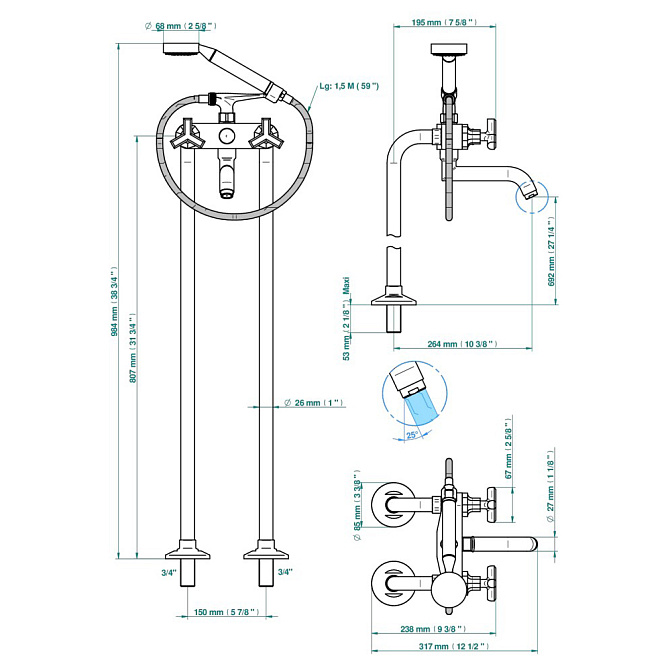 Смеситель напольный THG Les Ondes - фото-2 | interior market