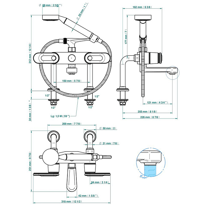 Смеситель на ванну THG Corvair Portoro - фото-2 | interior market