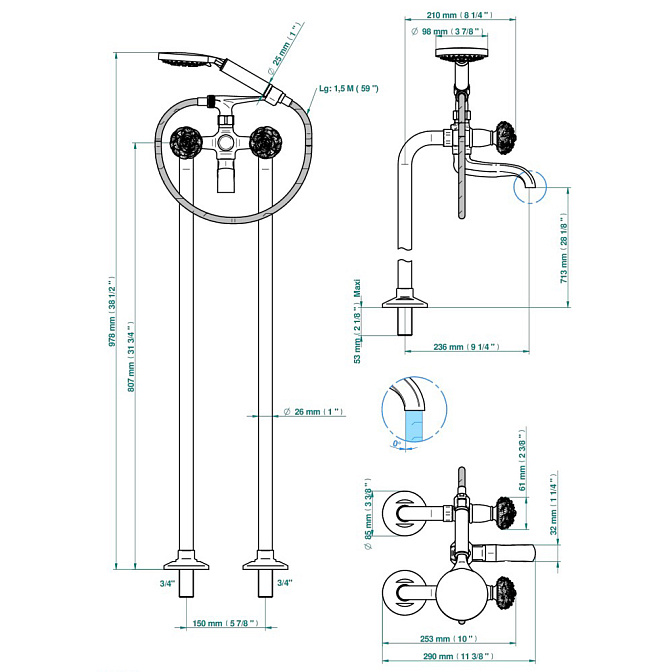 Смеситель напольный THG Camélia - фото-2 | interior market