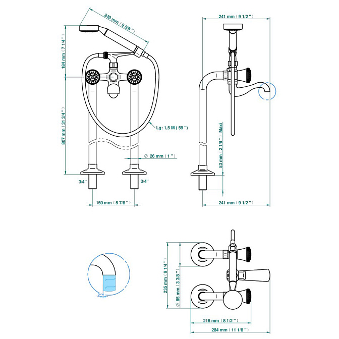 Смеситель напольный THG Hirondelles - фото-2 | interior market