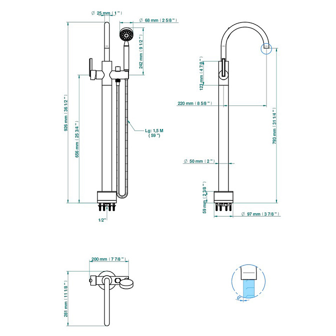 Смеситель напольный THG Les Ondes - фото-2 | interior market