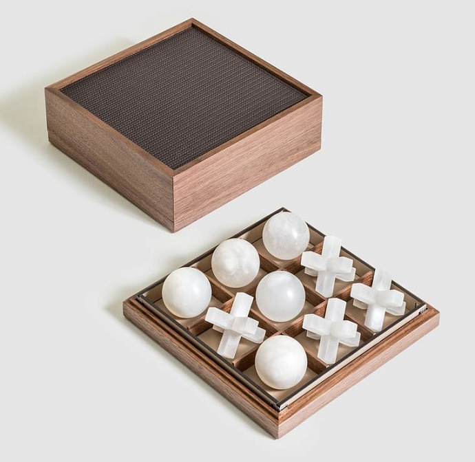 Игра крестики-нолики 27,5*27,5*h9.5 canaletto walnut,leather Liverpool col.049 Earth, alabaster - фото-3 | interior market