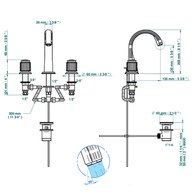 Смеситель для раковины с донным клапаном THG JAIPUR SATIN CRYSTAL - фото-2 | interior market