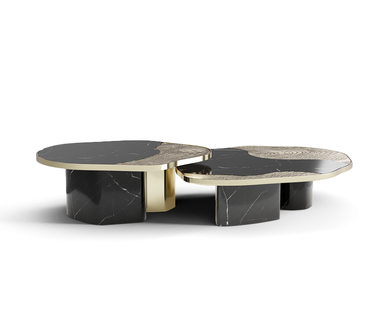 Журнальный столик Boca do Lobo Ophelia Nero Marquina Marble And Gold Center Table - фото-2 | interior market
