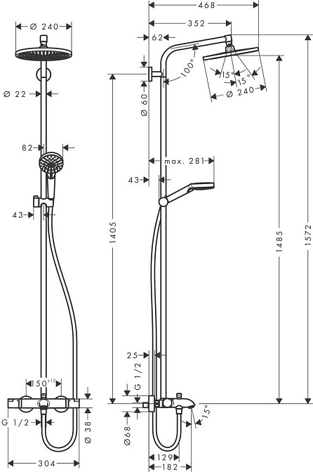 Душевая стойка HANSGROHE Crometta S Showerpipe 240 1jet - фото-2 | interior market