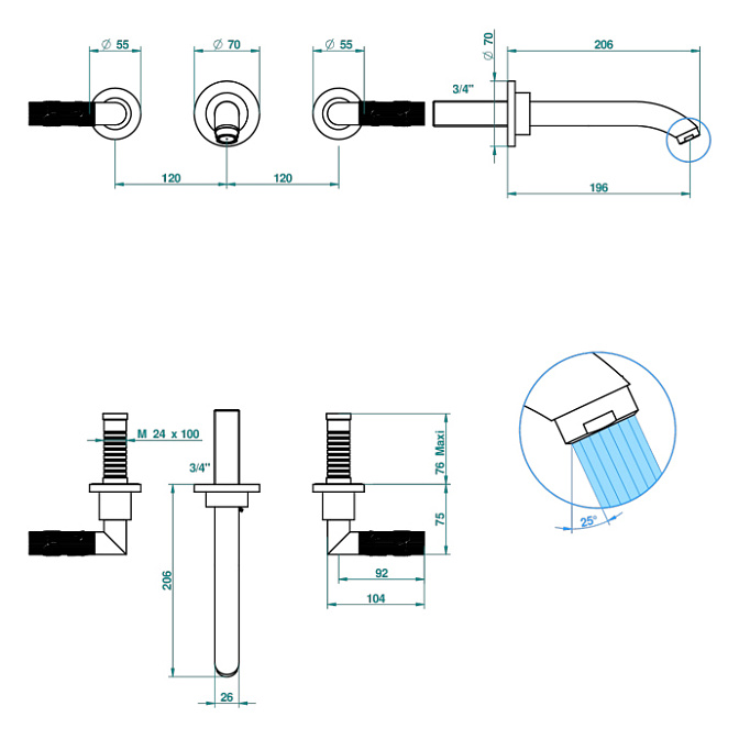 Смеситель встраиваемый THG Bambou Black Crystal - фото-2 | interior market