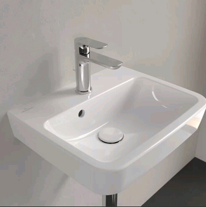 Раковина, Villeroy&Boch, O'Novo, шг 450*370, отверстия для смесителя-1, Clean Plus, AntiBac, цвет-альпийский белый (белый Alpin) - фото-1 | interior market