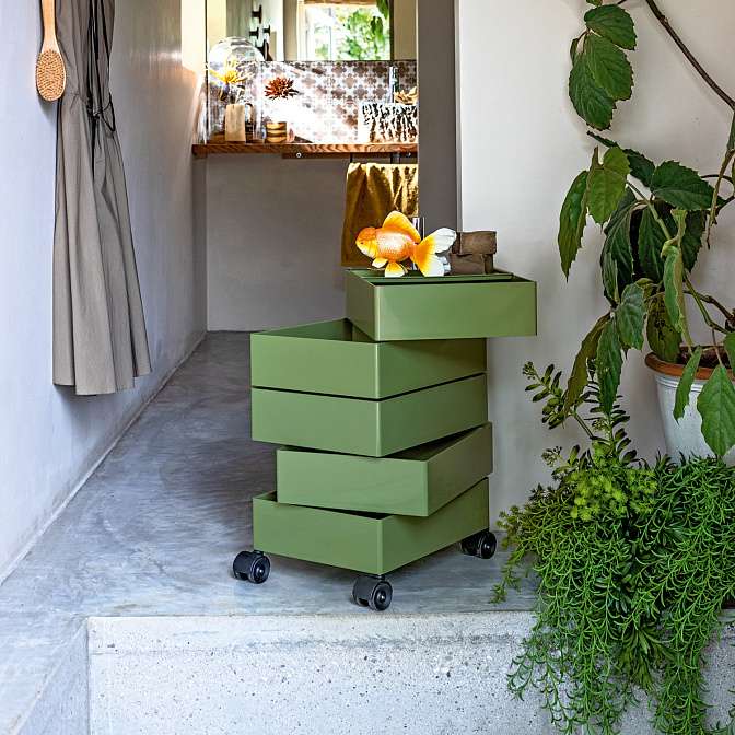 Офисная тумба - комод Magis Drawer units on wheels (5 drawers) пластик GREEN 1321 C-GLOSSY ABS; металл хром-POLISHED ALUMINIUM  - фото-2 | interior market
