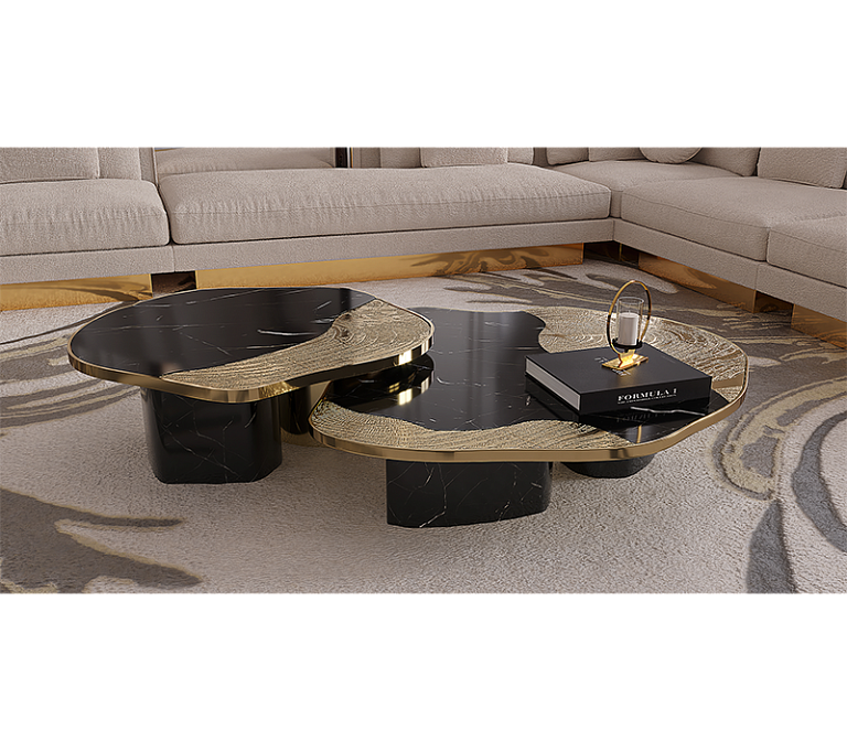 Журнальный столик Boca do Lobo Ophelia Nero Marquina Marble And Gold Center Table - фото-4 | interior market