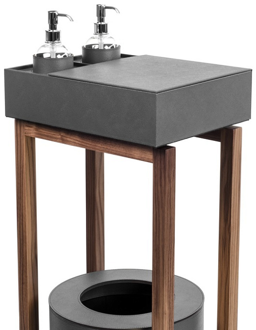 Консоль с 2 диффузерами, 2 отделениями д/хранения и ведром 40*29*h115 walnut wood/str.leather Liverpool col.055 Dark Grey - фото-3 | interior market