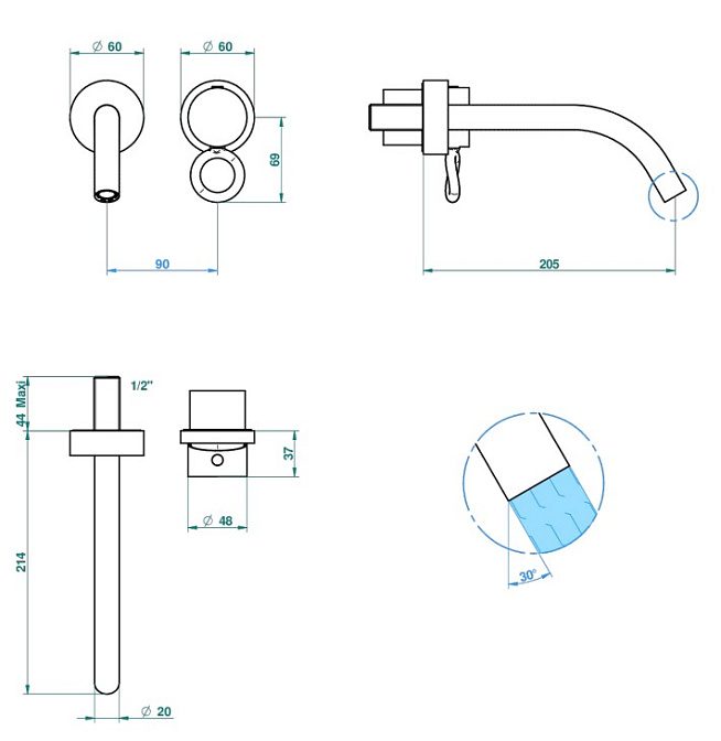 Смеситель встраиваемый THG Collection "O" - фото-2 | interior market