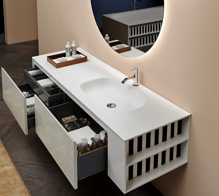 Топ с 2 интегрированными раковинами 182.4*54*h1.2 Corian White/drainage finish polished chrome - фото-3 | interior market