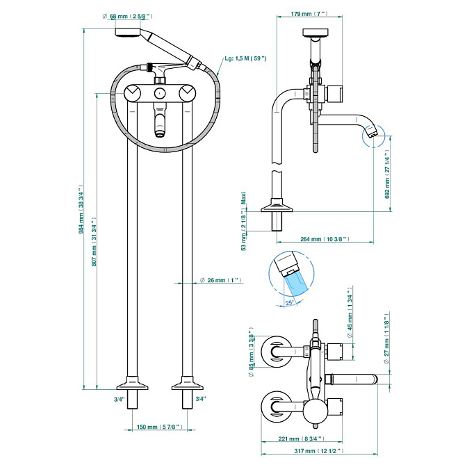Смеситель напольный THG Le 9 Howlite - фото-2 | interior market