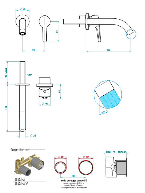 Смеситель для раковины THG BONDI WITH LEVER - фото-2 | interior market